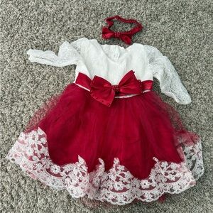 Red and White Lace Dress with Accessories